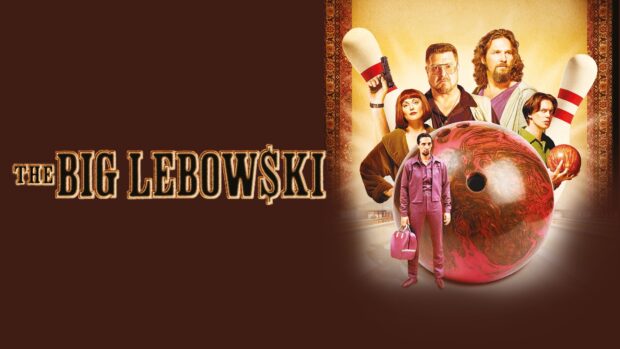 Jeffrey Bridges and cast featured with bowling elements and pins, 4K Desktop Wallpaper