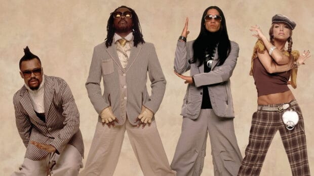 The Black Eyed Peas group posing stylishly with vintage outfits, HD Desktop Wallpaper