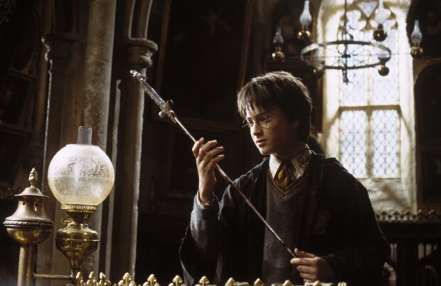 Harry Potter examines a mysterious wand inside the Chamber of Secrets, 2K Desktop Wallpaper