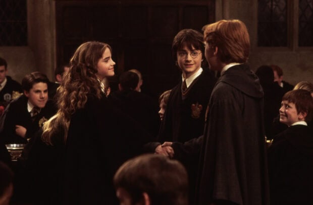 Harry and friends share a memorable handshake at Hogwarts, HD Desktop Wallpaper