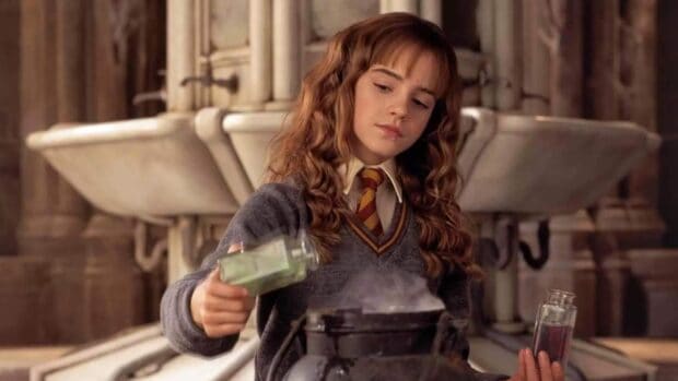 A girl is preparing a magical potion in a classroom setting related to The Chamber Of Secrets, HD Desktop Wallpaper