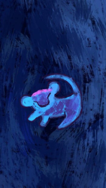 The Lion King Wallpapers features an abstract depiction of a lion cub in blue and purple colors, 2K Phone Wallpaper