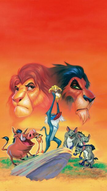The Lion King wallpapers show key characters in a sunset scene, 2K Mobile Wallpaper