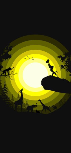 The Lion King scene shows animals at sunset with a glowing sun in the background, 2K Phone Wallpaper