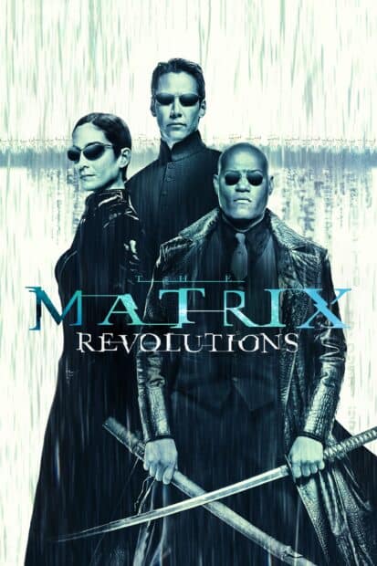 The Matrix Revolutions cast including Lana Wachowski facing forward with swords, 2K Desktop Wallpaper