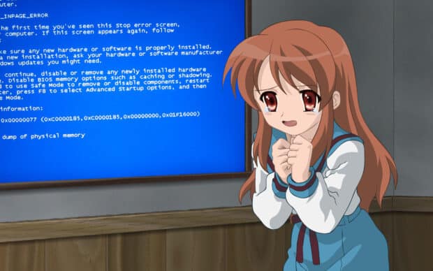 A character from The Melancholy Of Haruhi Suzumiya is shown crying with tears streaming down her face, HD Desktop Wallpaper