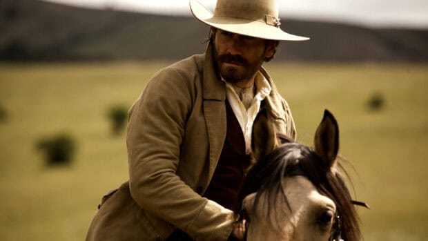 The Sisters Brothers character riding a horse in a field, HD Desktop Wallpaper