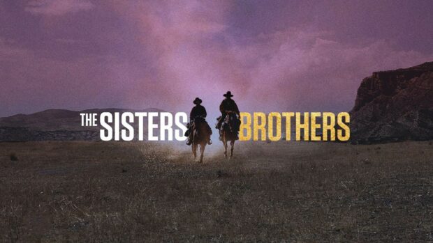Two cowboys ride across a vast field under purple sky in The Sisters Brothers wallpapers, HD Desktop Wallpaper
