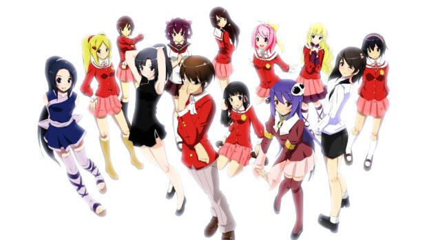 The World God Only Knows characters are standing together in various poses, HD Desktop Wallpaper