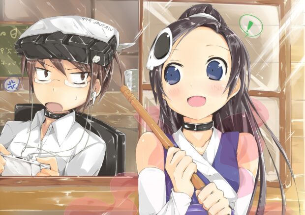 The World God Only Knows characters are shown interacting in a classroom setting with gaming and cheerfulness, HD Desktop Wallpaper