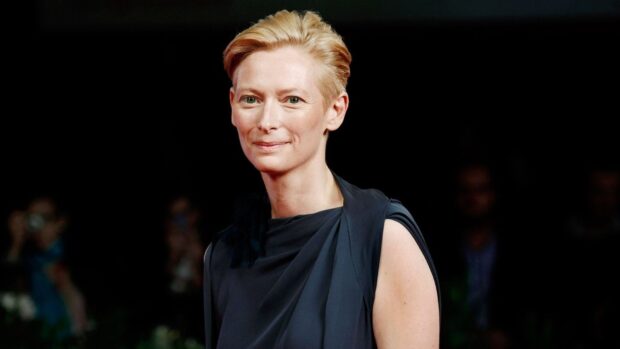 Tilda Swinton wallpapers shows the actress smiling confidently at an event, HD Desktop Wallpaper
