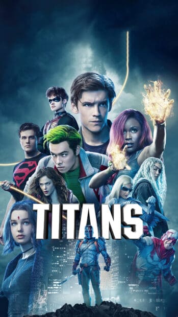 The Titans TV series shows the main heroes in a dramatic city setting, 4K Mobile Wallpaper