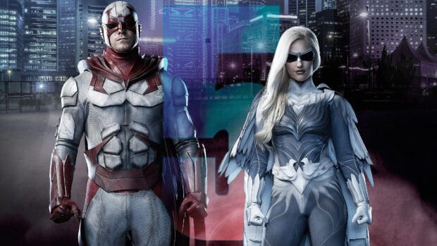 The Titans TV series characters stand in costume with a cityscape background, 4K Desktop Wallpaper