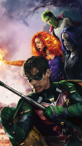 The Titans Tv Series characters stand ready for action in a dramatic scene, 2K Mobile Wallpaper