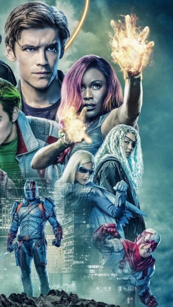 The Titans Tv Series features characters with powers and costumes in an urban setting, 2K Phone Wallpaper