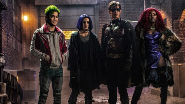 The Titans Tv Series characters pose in a dark alley with confident expressions, HD Desktop Wallpaper