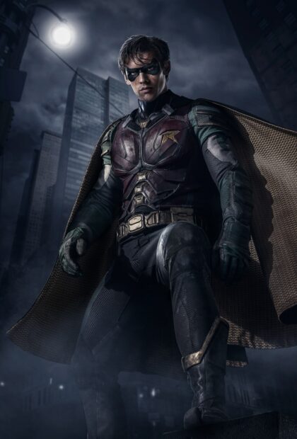 A hero from Titans Tv Series stands ready in a dark city under the moonlight, HD Mobile Wallpaper