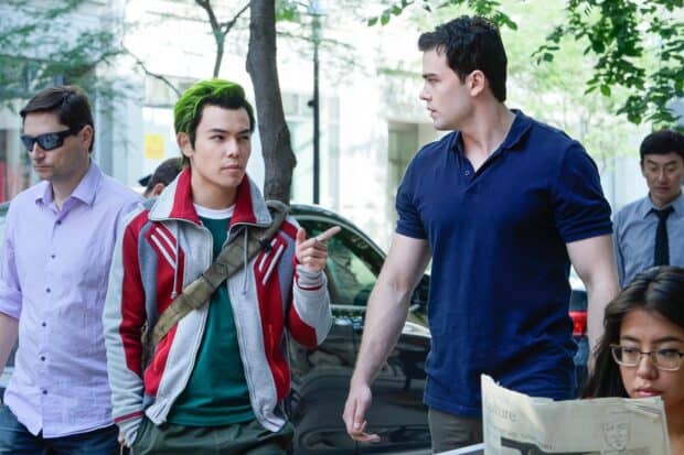 Two Titans Tv Series characters are having a conversation on a city street, HD Desktop Wallpaper