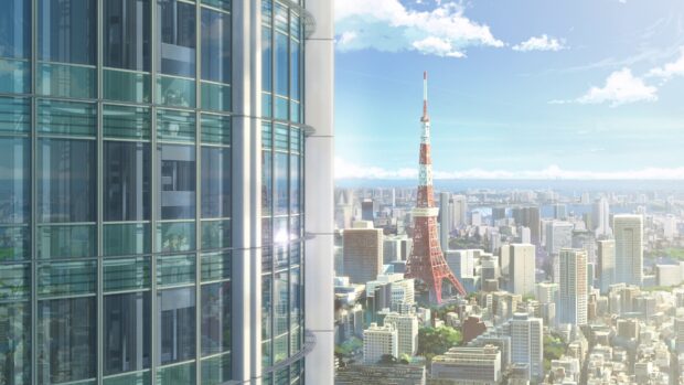 A clear view of Tokyo Tower with city buildings under a blue sky, 4K Desktop Wallpaper
