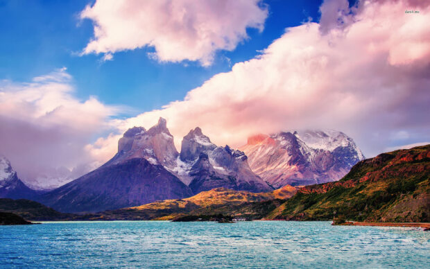 The stunning Torres Del Paine National Park shows mountains under a colorful sky, HD Desktop Wallpaper