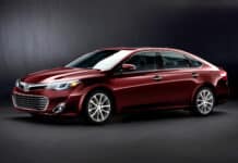 A deep red Toyota Avalon is showcased against a dark background, 2K Desktop Wallpaper