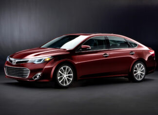 A deep red Toyota Avalon is showcased against a dark background, 2K Desktop Wallpaper