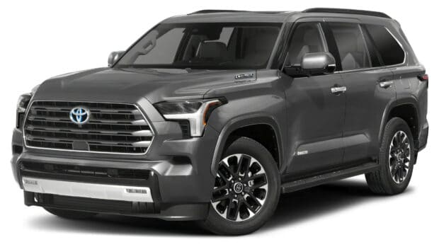 A gray Toyota Sequoia SUV is shown from the front side highlighting its grille and wheels, HD Desktop Wallpaper