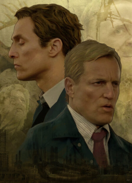 True Detective TV series characters face complex emotions in a dramatic scene, HD Desktop Wallpaper
