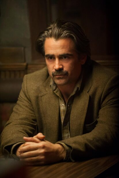 The image shows a man with a mustache sitting at a table in a serious mood related to True Detective Tv Series Wallpapers, HD Phone Wallpaper