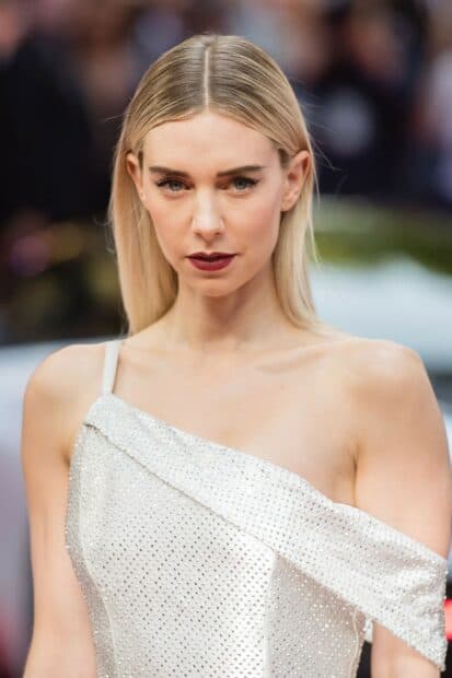 Vanessa Kirby stands wearing a white sparkling dress with a serious expression, HD Desktop Wallpaper