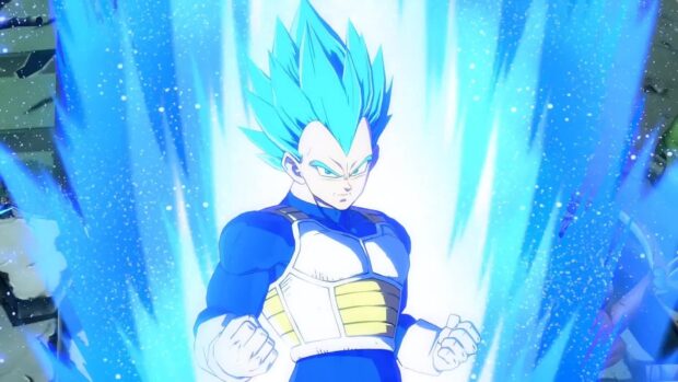 Vegeta is powering up surrounded by a vivid blue aura in Dragon Ball Super Super Hero Wallpapers, HD Desktop Wallpaper