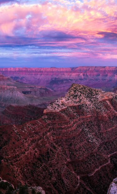 The Grand Canyon reveals vibrant colors under a stunning sunset sky, HD Phone Wallpaper