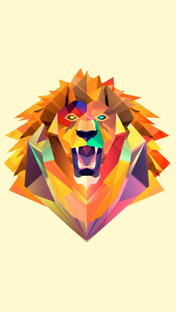 A colorful lion head made of geometric facets is displayed in this artwork, 4K Mobile Wallpaper