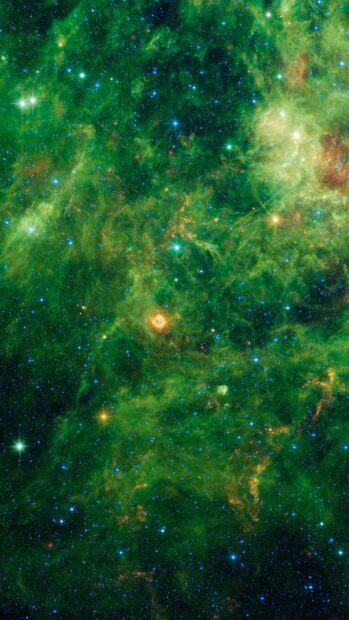 A vibrant green nebula shines brightly with stars scattered across space, HD Mobile Wallpaper