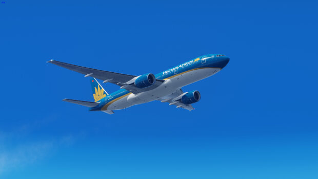A Vietnam Airlines plane is flying against a clear blue sky, HD Desktop Wallpaper