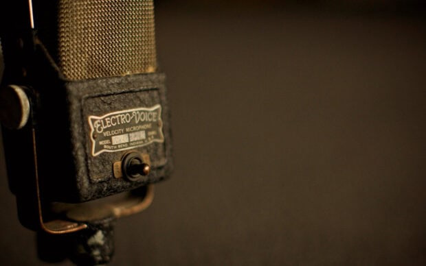A close up of a vintage Electro Voice velocity microphone with a textured surface, HD Desktop Wallpaper