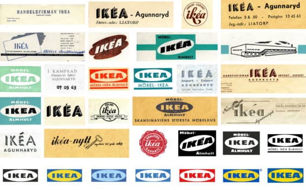 A vintage collection of Ikea logos and brand designs in various styles, HD Desktop Wallpaper