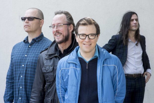 Weezer Wallpapers featuring band members smiling and posing together, HD Desktop Wallpaper