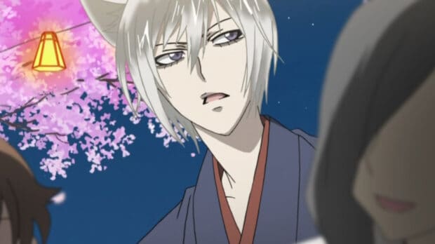 A white haired anime character stands near cherry blossoms at night in Kamisama Wallpapers, HD Desktop Wallpaper