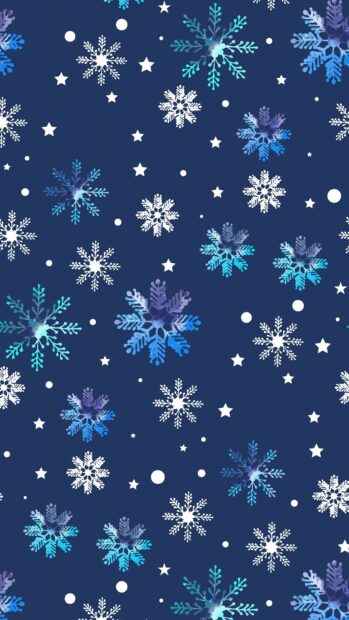 Various blue and white snowflakes create a winter pattern with stars and dots, 4K Phone Wallpaper