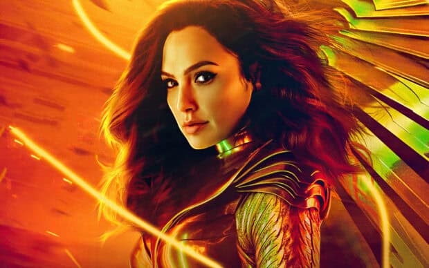 Wonder Woman stands confidently in her golden armor with a glowing lasso, HD Desktop Wallpaper