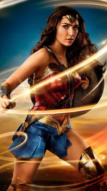 Wonder Woman movie character wielding her lasso with focus, 2K Phone Wallpaper
