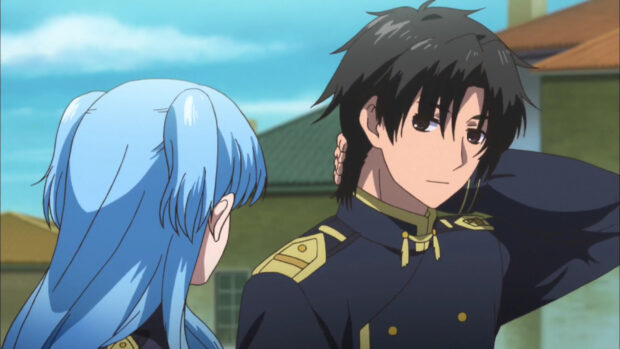 Two Worldend anime characters are having a conversation outside, HD Desktop Wallpaper