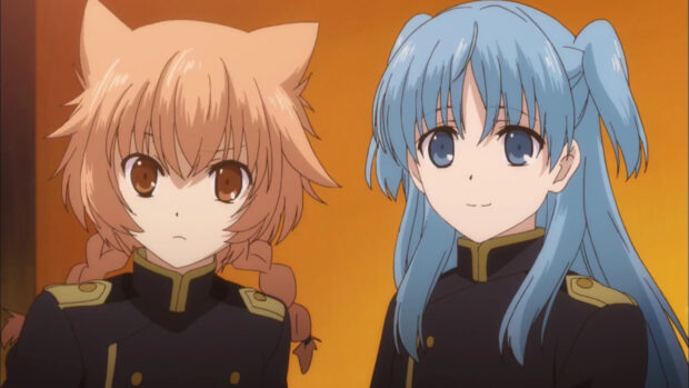 Two Worldend Anime characters stand side by side in uniform, HD Desktop Wallpaper