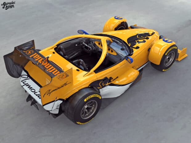 A yellow Plymouth Prowler race car with a detailed open cockpit and aerodynamic features, HD Desktop Wallpaper