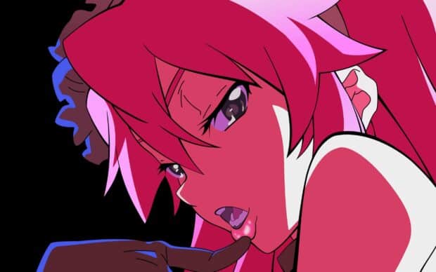 Yoko Littner from Tengen Toppa Gurren Lagann looking thoughtful with purple eyes, 2K Desktop Wallpaper