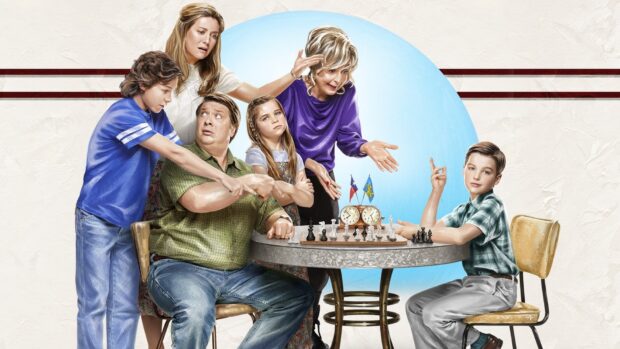 The Young Sheldon cast is engaging in a chess game around a table in this scene, HD Desktop Wallpaper