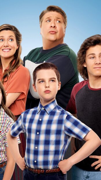 The Young Sheldon cast stands confidently for the TV series wallpapers, 4K Phone Wallpaper