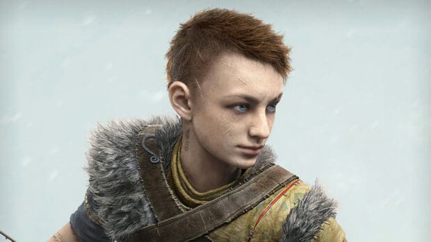 A close up of a young warrior with blue eyes and scars from God Of War Ragnarok Wallpapers, HD Desktop Wallpaper