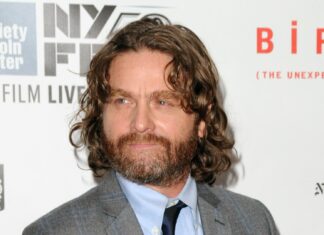 Zach Galifianakis wears a gray suit and tie at a film society event, HD Desktop Wallpaper